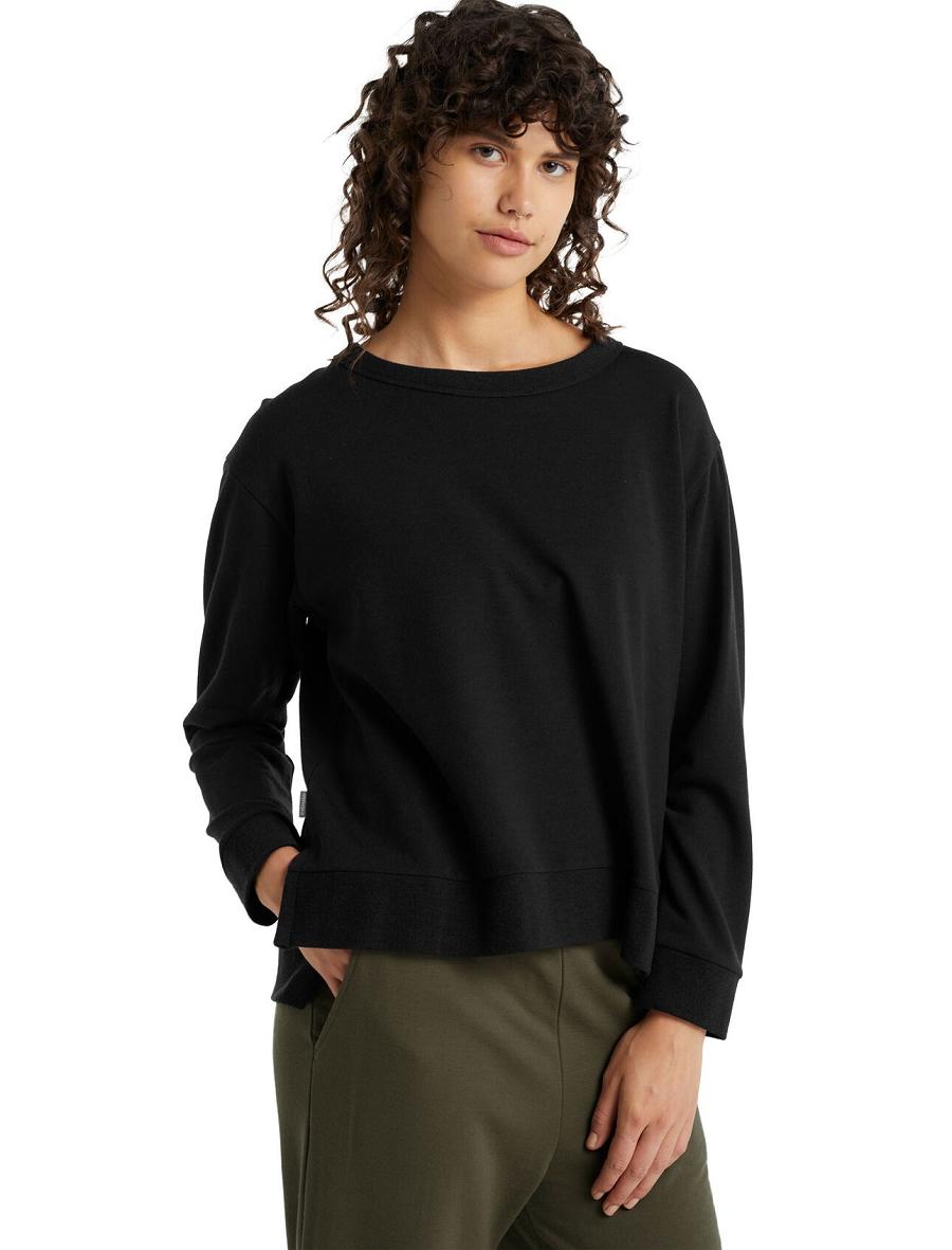 Bluzy Icebreaker RealFleece™ Merino Dalston Long Sleeve Damskie Czarne | PL 1333OKIR